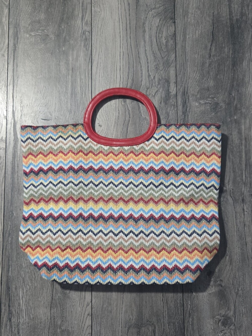 Multicolor Zigzag Bag with Red Handles